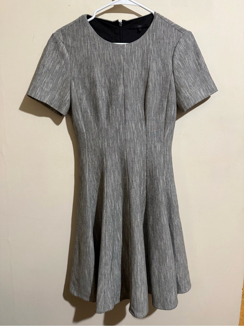Tibi Heather Gray Short-Sleeve Fit & Flare Dress